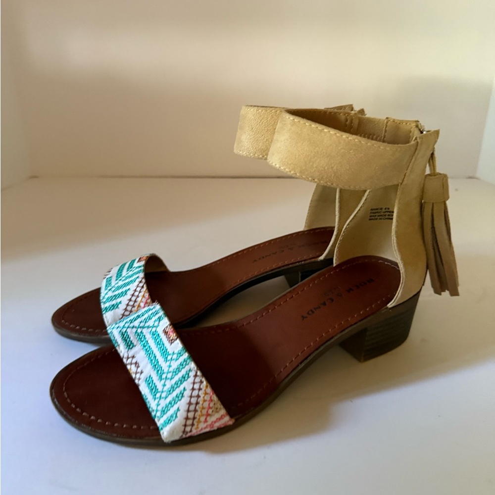 Sole Society Tan Sandals with Fringe and Low Heel